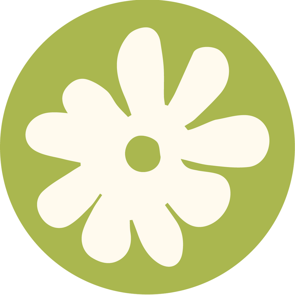 White flower shape on a green circle