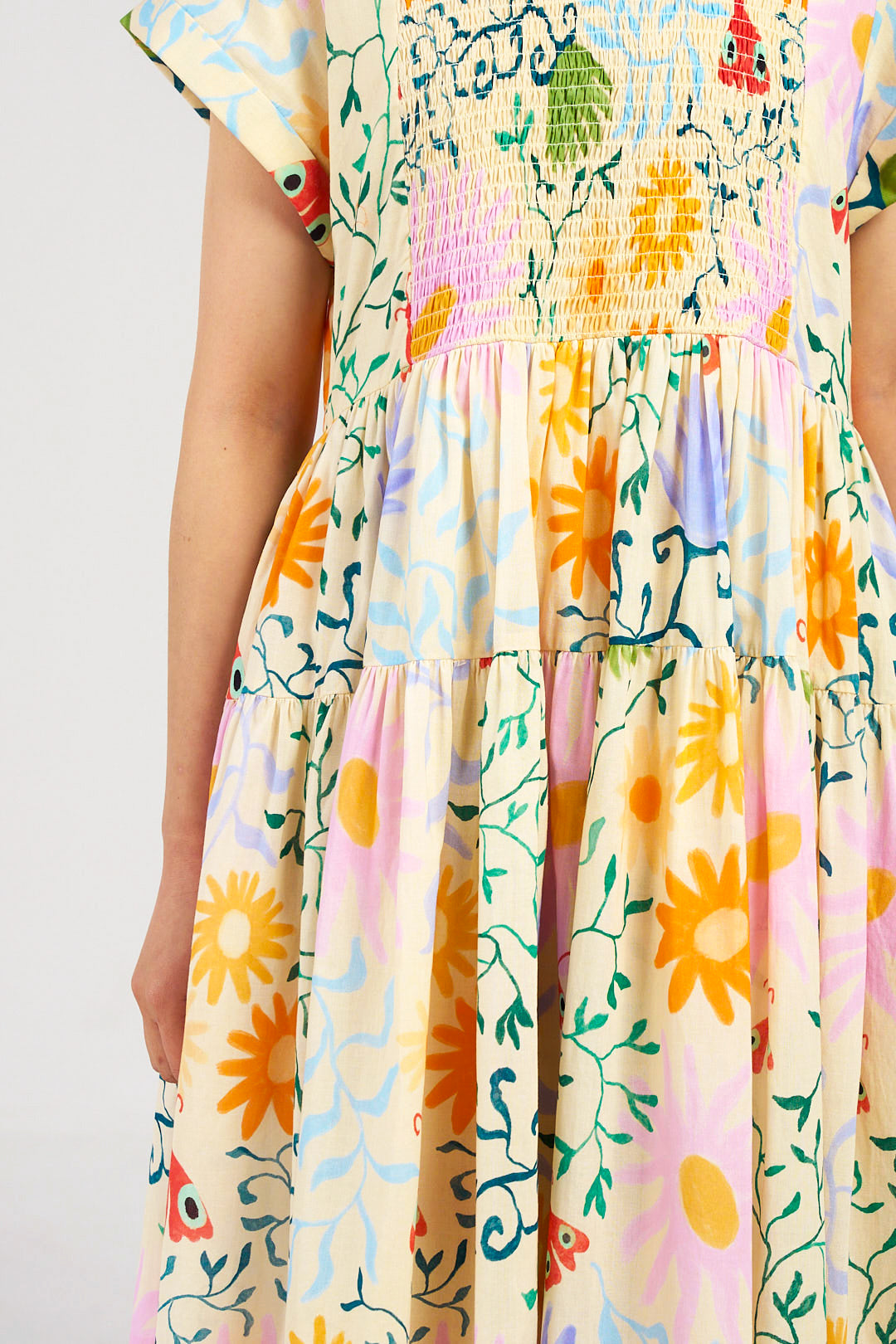 Wicked Vines Smocked Maxi Shirt Dress