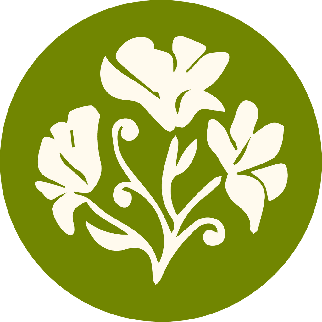 White floral design on a green circle