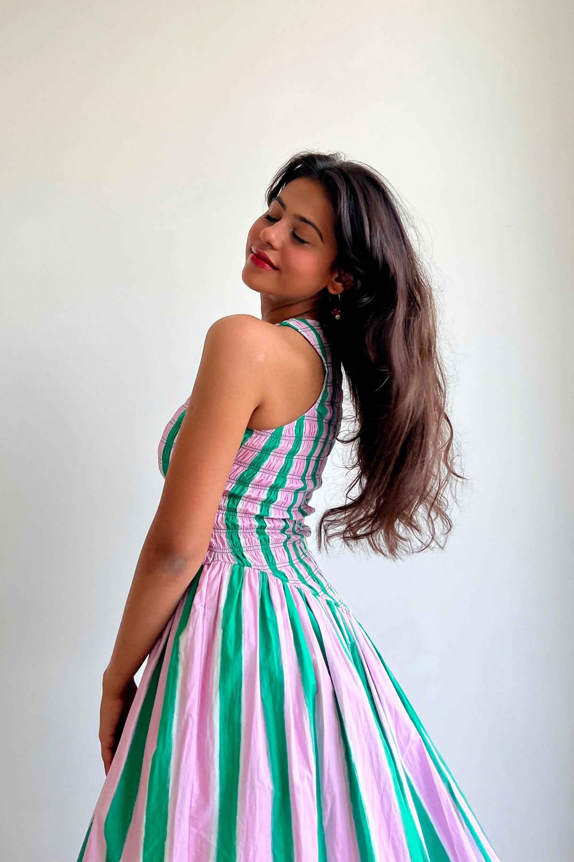 Pink & Green Striped Smocked Maxi Dress | IMSOO Resortwear Imsoo Pink & Green Striped Smocked Maxi Dress | IMSOO Resortwear Imsoo