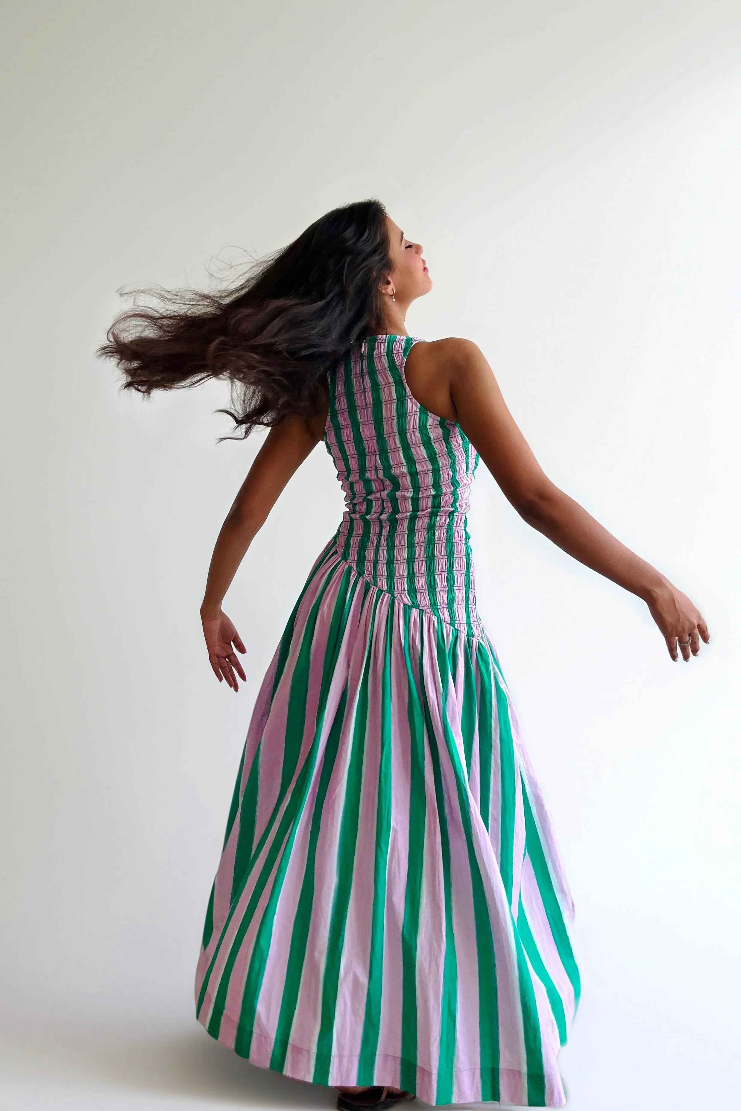 pink and green stripe dress & Striped Smocked Maxi Size:AU4 drenched days Capes & Hats Trick or Treat Dress