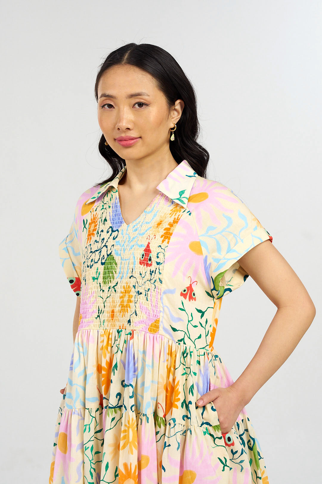 Wicked Vines Smocked Maxi Shirt Dress