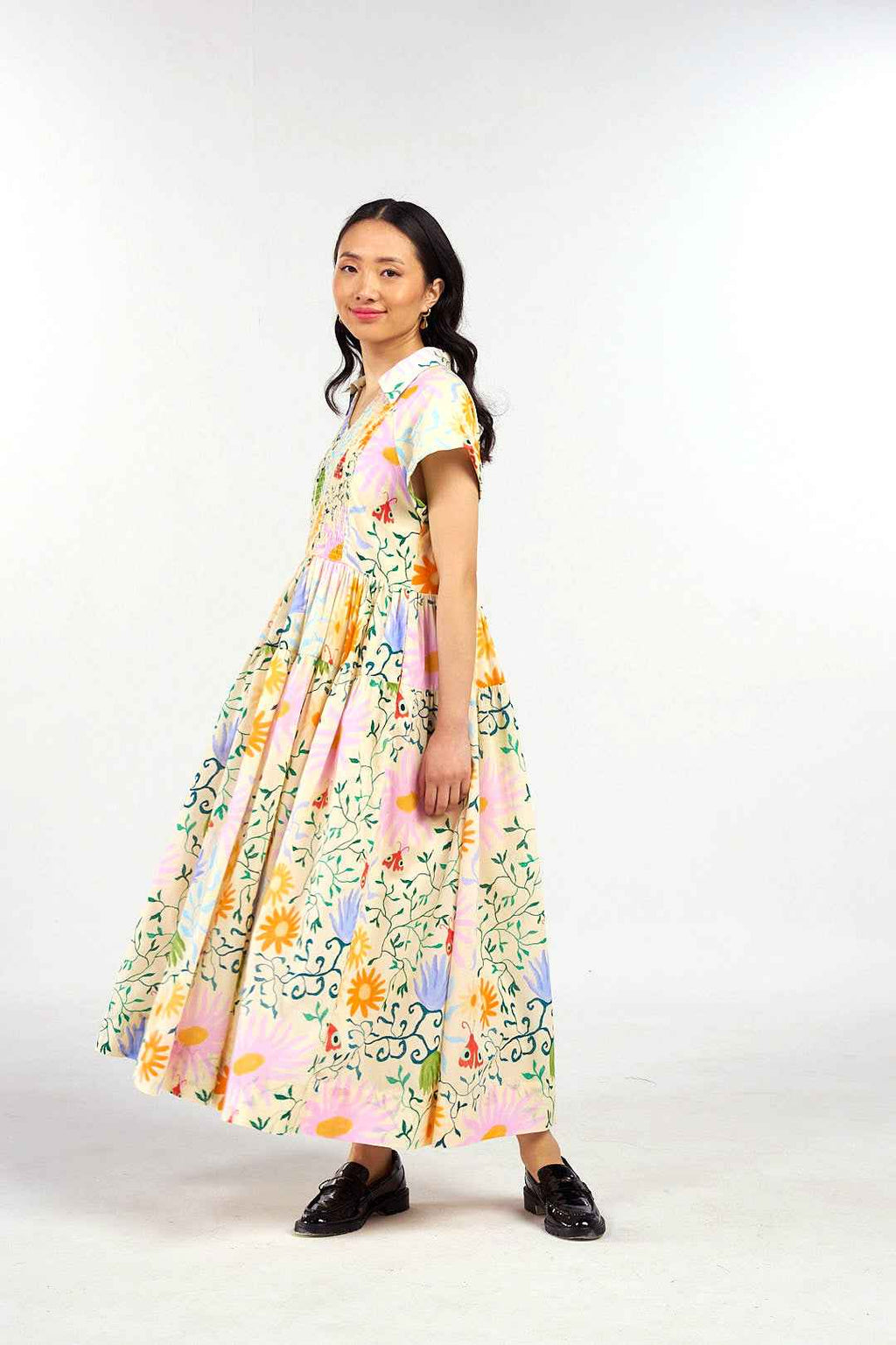 Wicked Vines Smocked Maxi Shirt Dress
