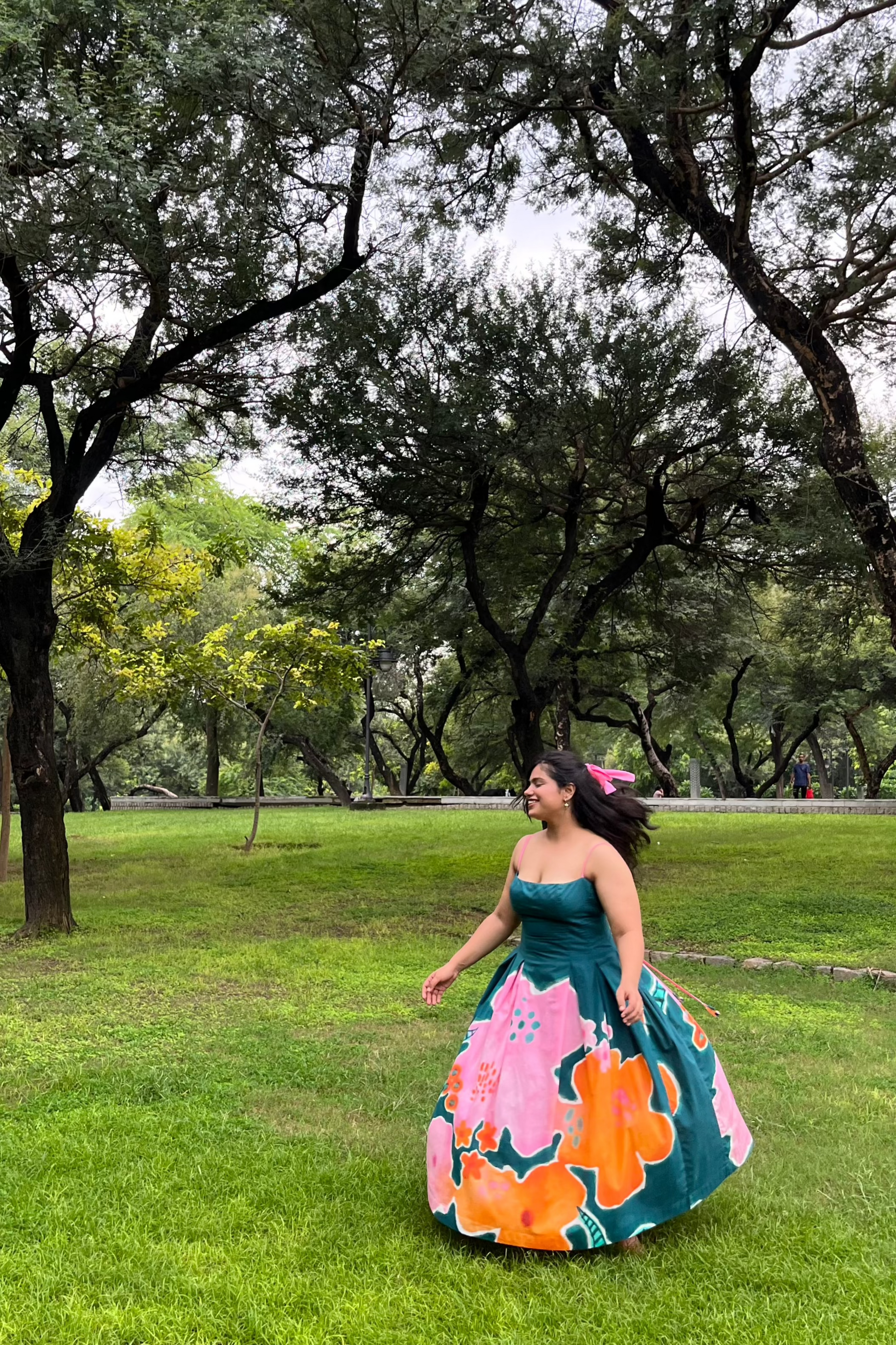 Maxi Dress, Green, Floral, box pleat