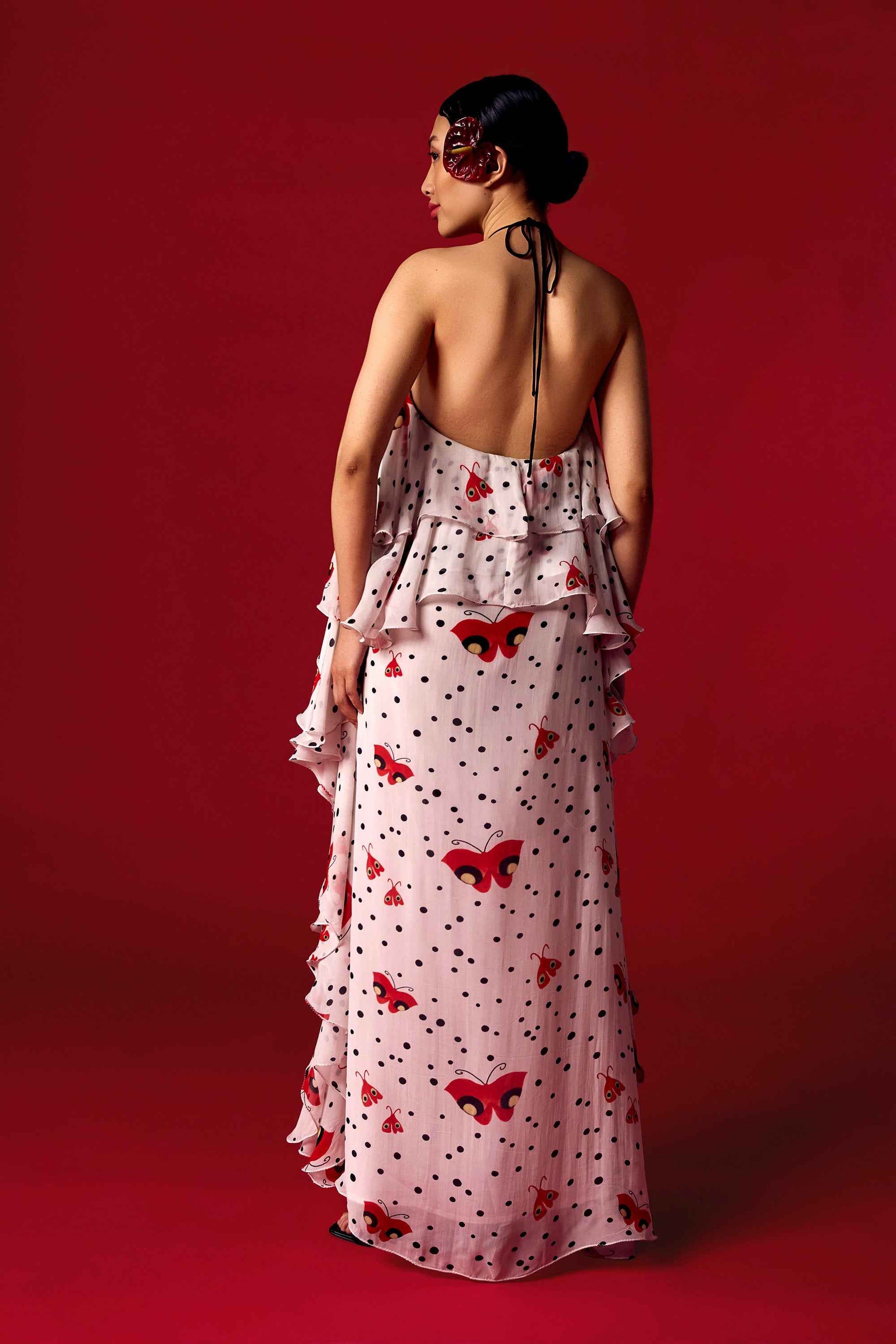 Flutterfly Polka Dot Halter Neck Maxi Dress - Studio Imsoo Flutterfly Polka Dot Halter Neck Maxi Dress - Studio Imsoo