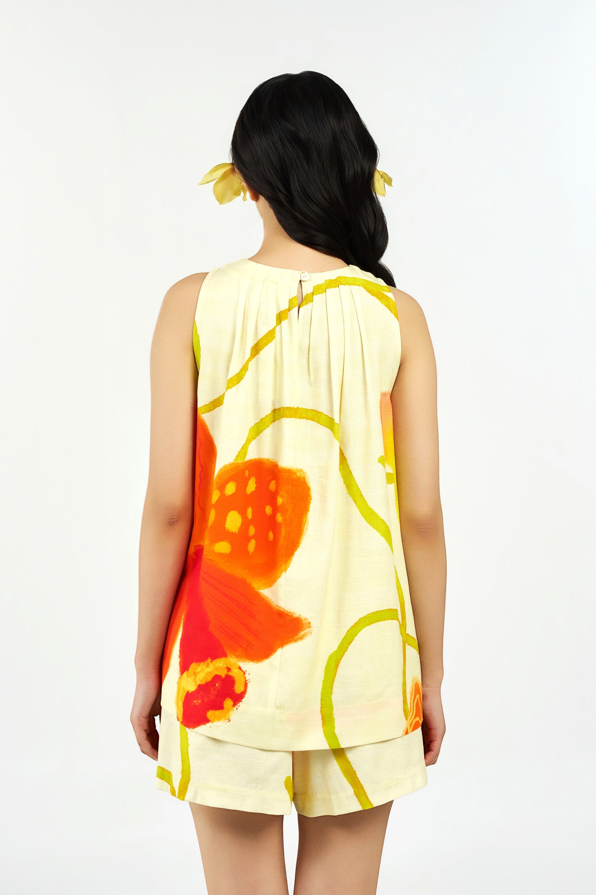 Tiger Orchid Pleated Top and Shorts Set