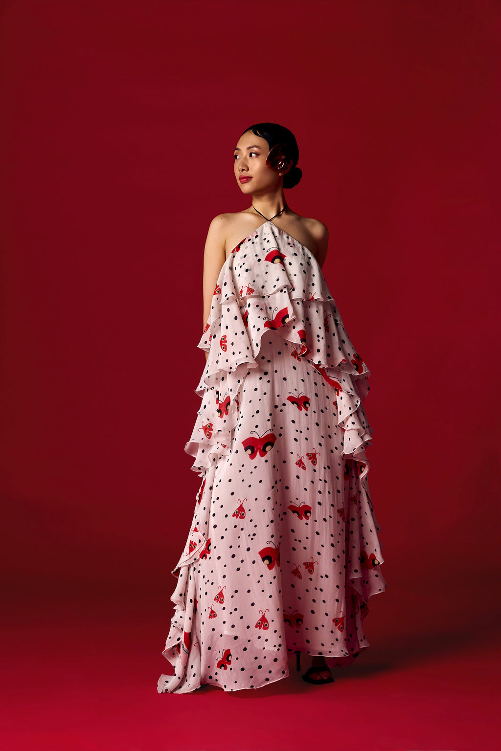 Flutterfly Polka Dot Halter Neck Maxi Dress