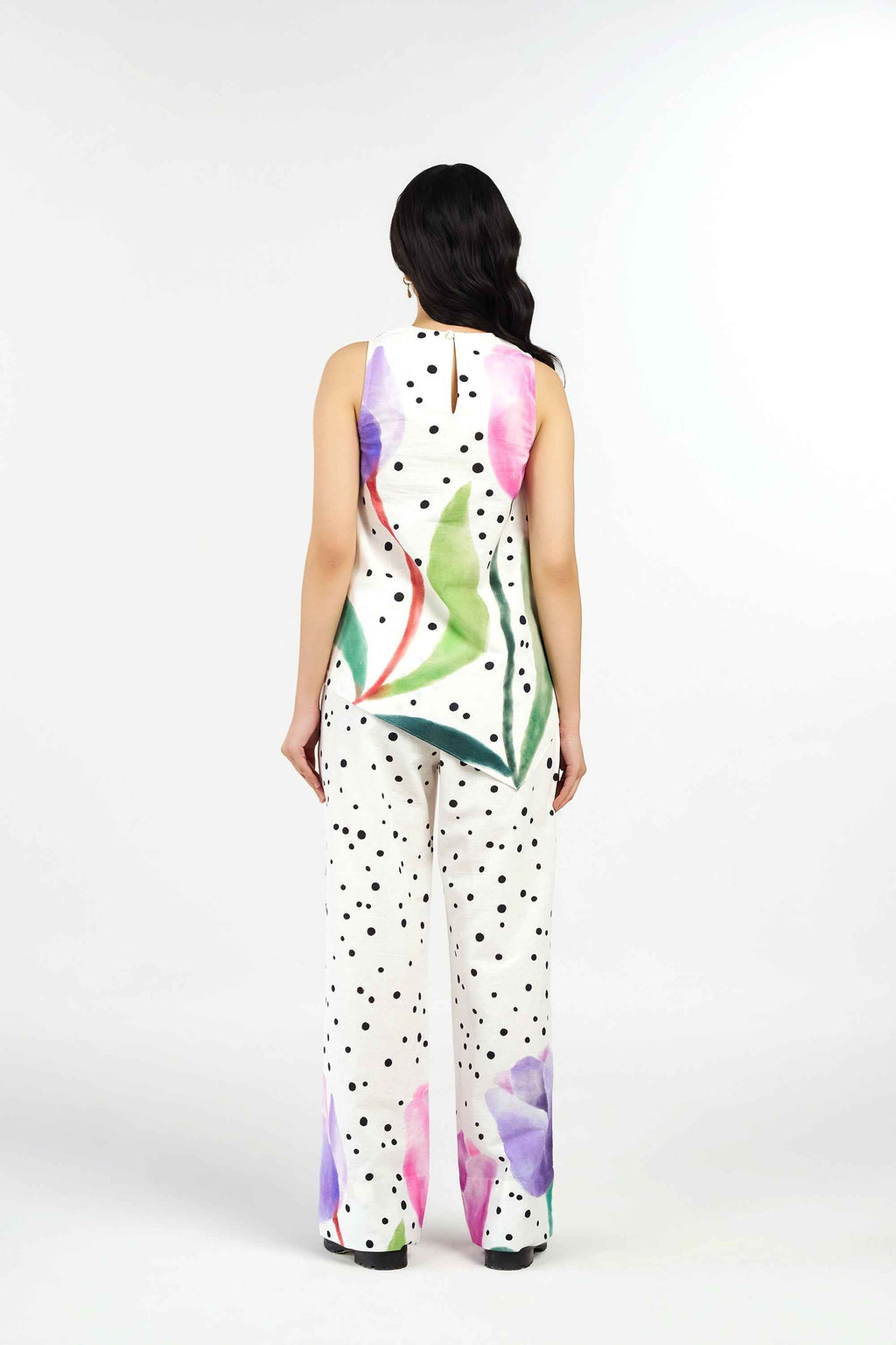 Daisy Dots Linen Asymmetric Top and Pants Co-ord Set