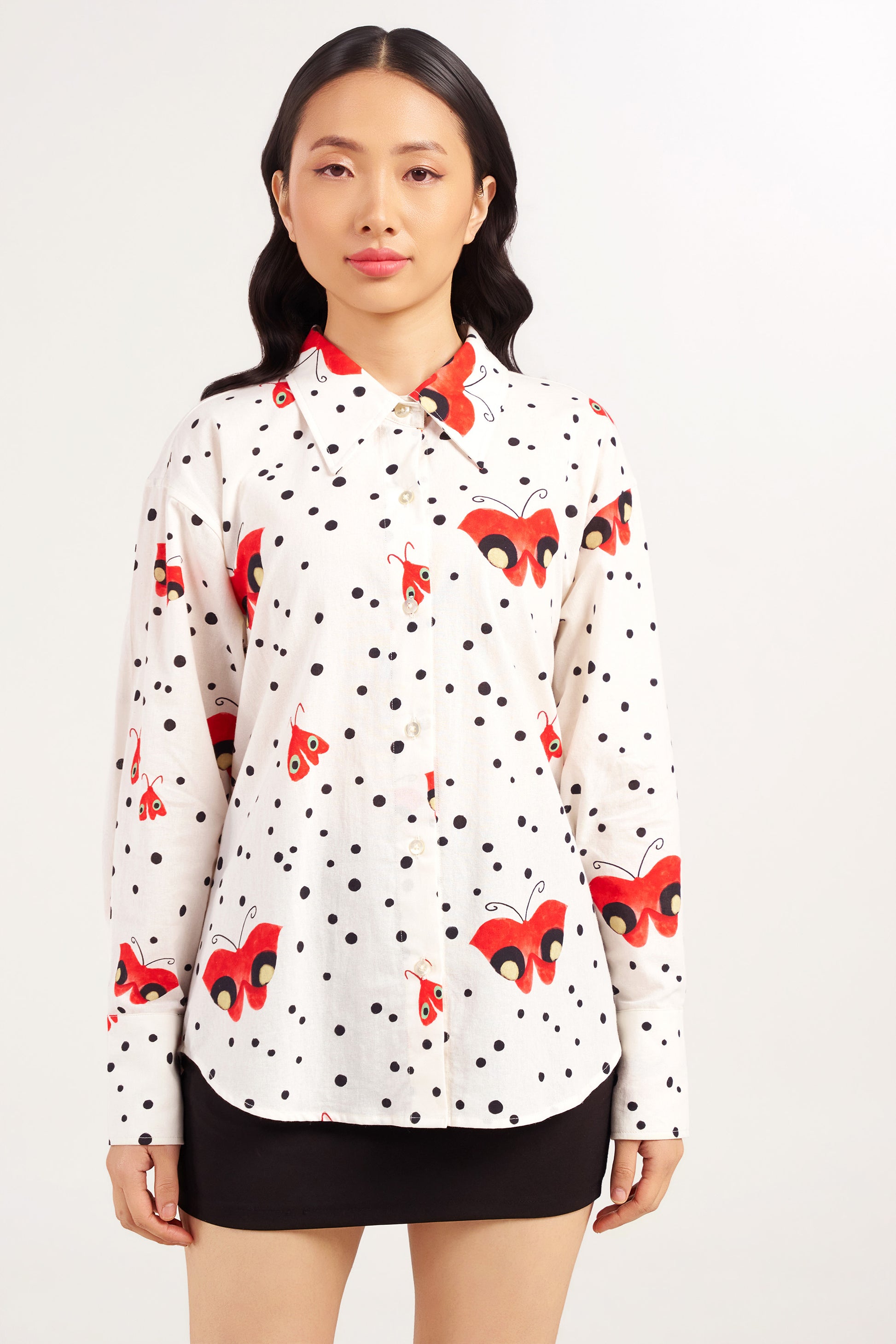 Flutterfly Polka Dot Cotton Shirt