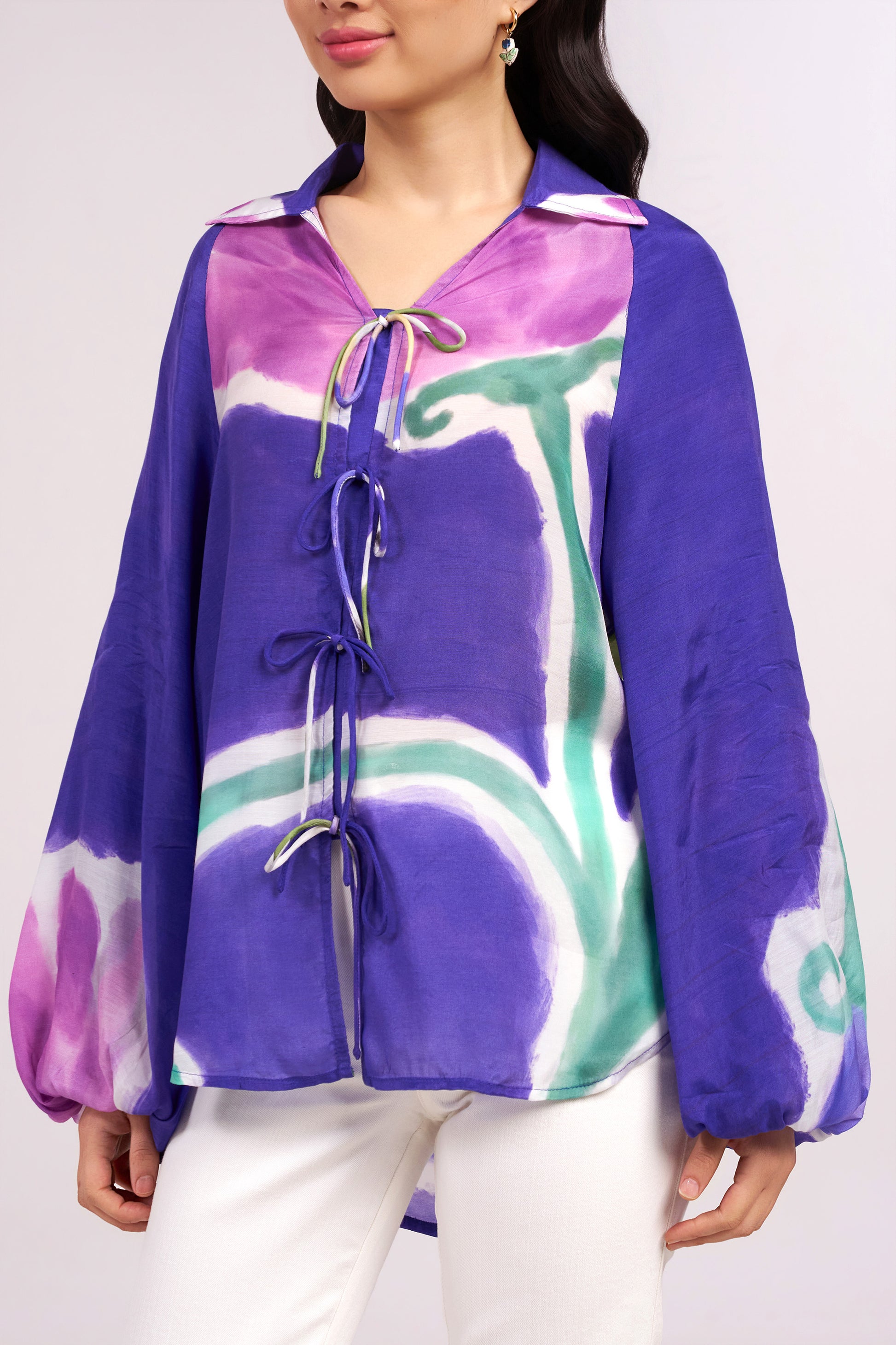 Midnight Tulip Tie-Up Shirt