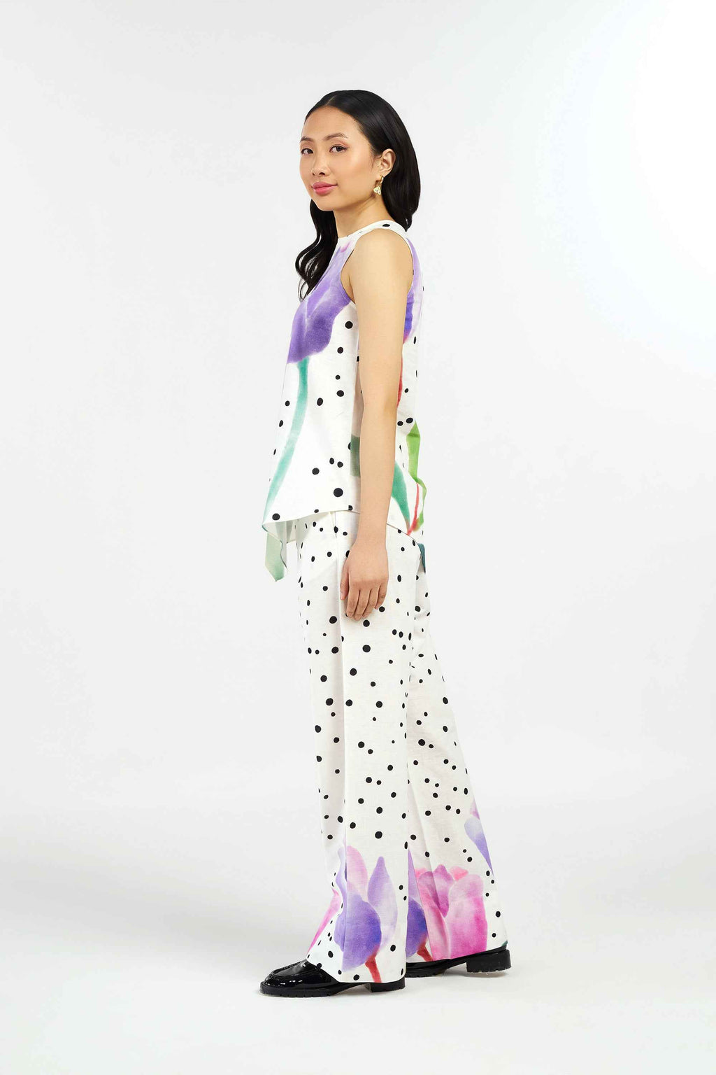 Daisy Dots Linen Asymmetric Top and Pants Co-ord Set