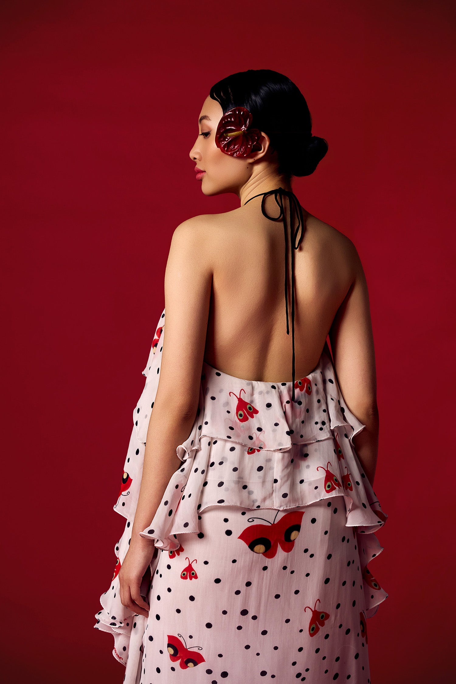 Flutterfly Polka Dot Halter Neck Maxi Dress