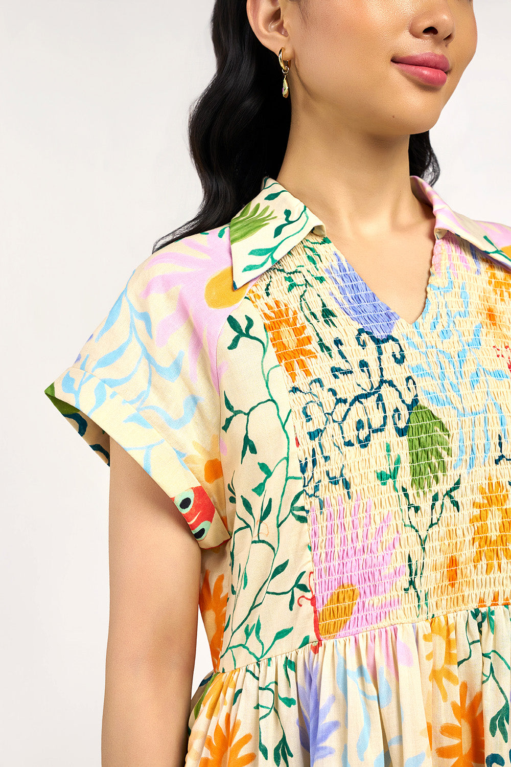 Wicked Vines Smocked Maxi Shirt Dress