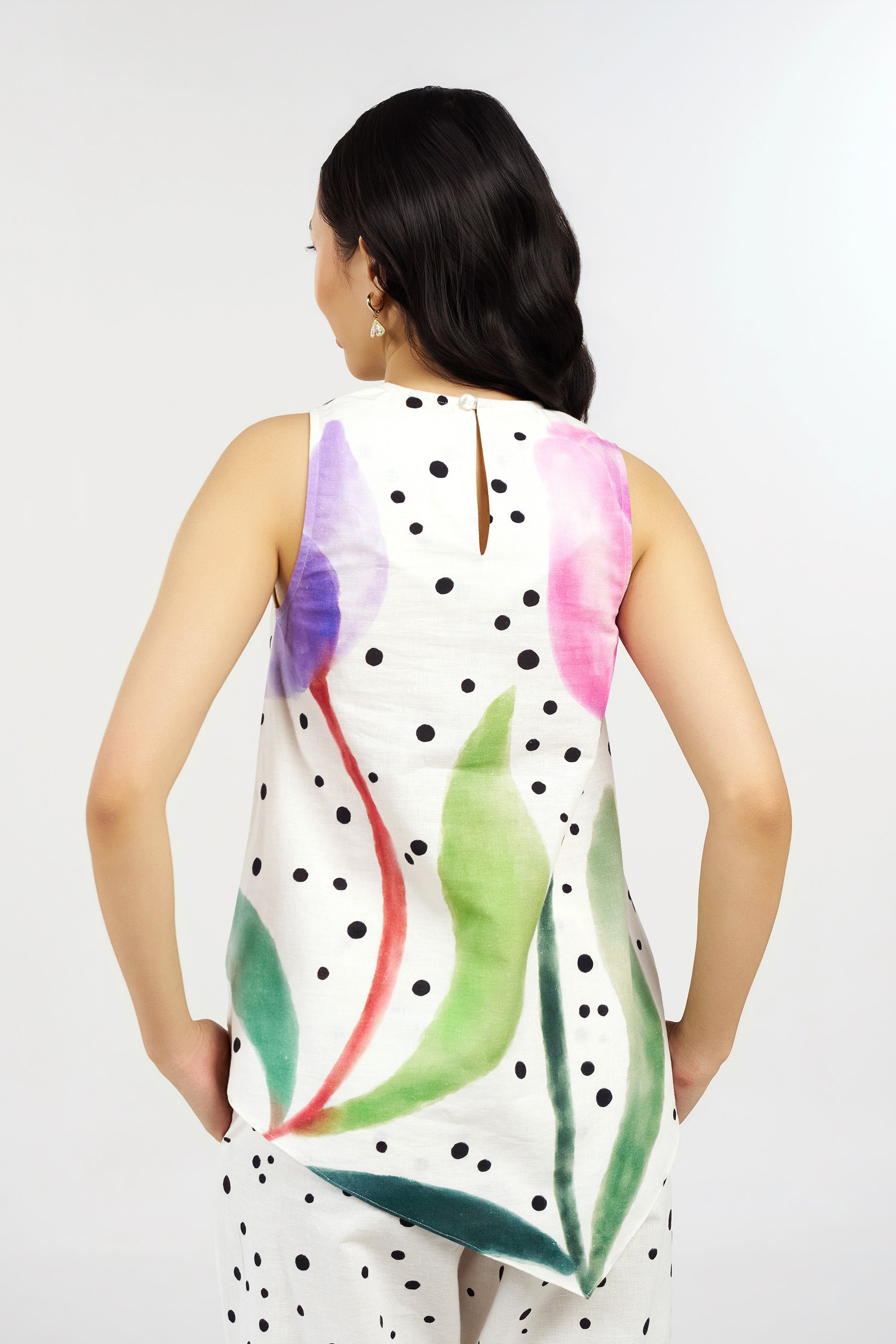 Daisy Dots Linen Asymmetric Top and Pants Co-ord Set