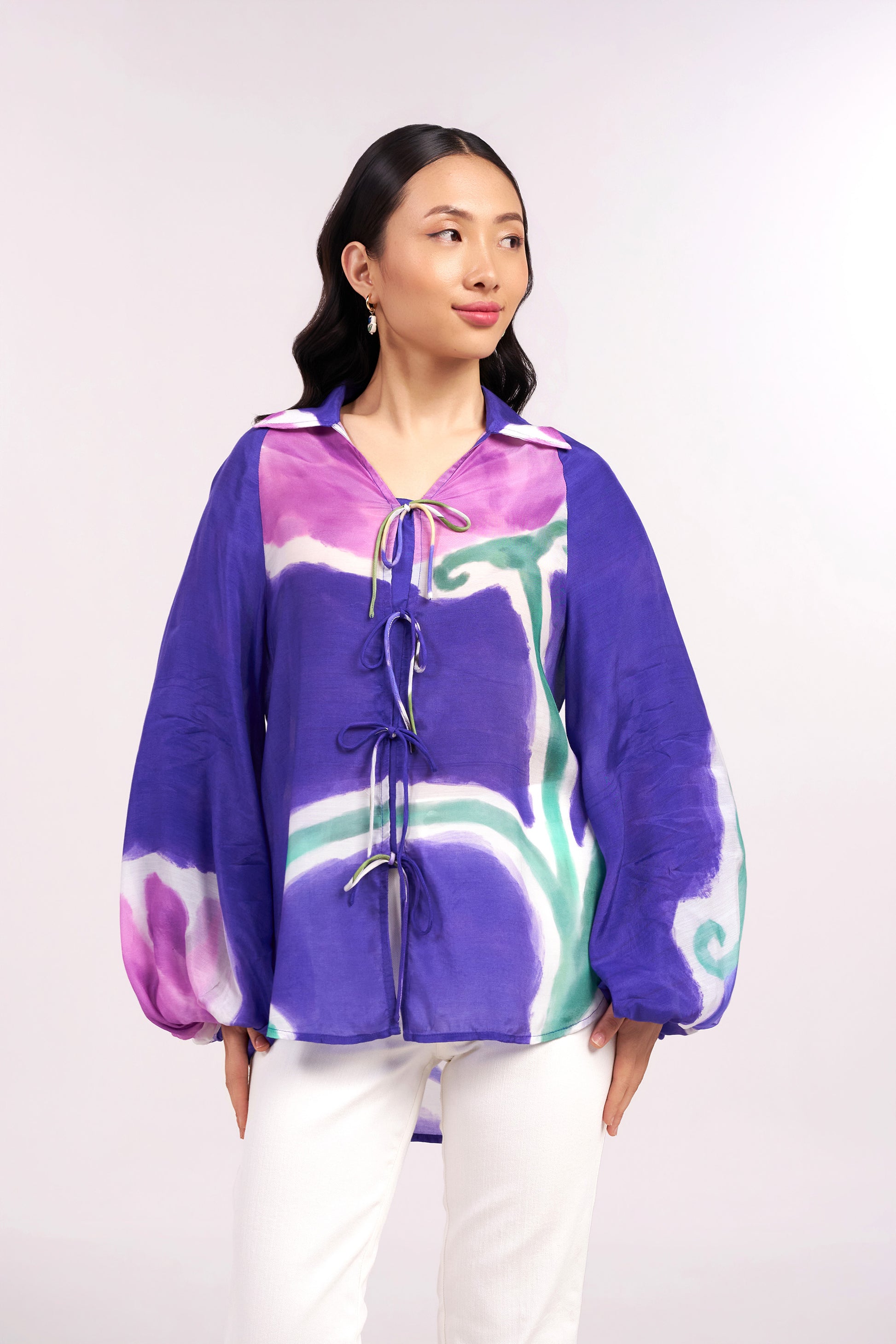 Midnight Tulip Tie-Up Shirt