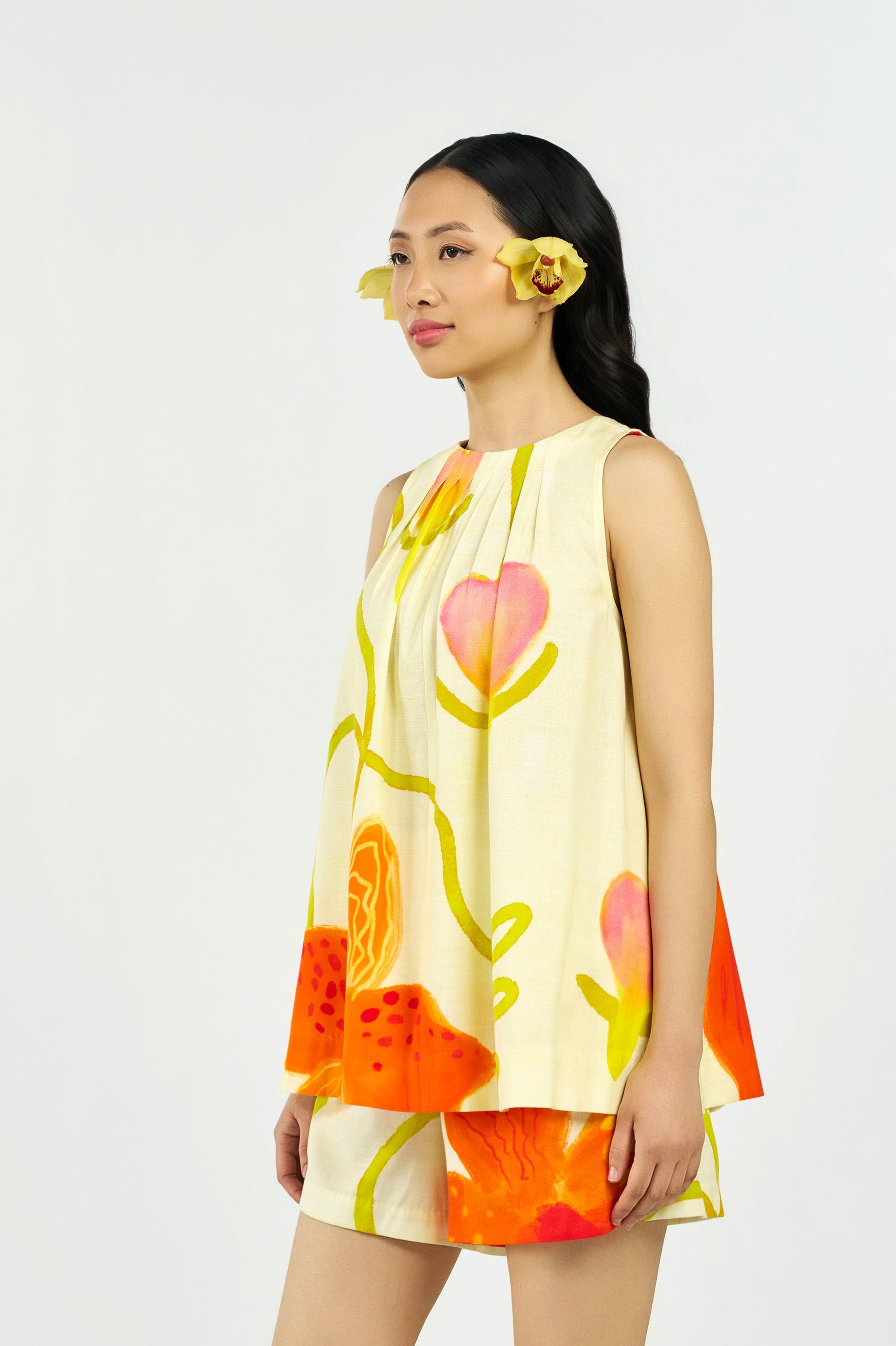 Tiger Orchid Pleated Top and Shorts Set