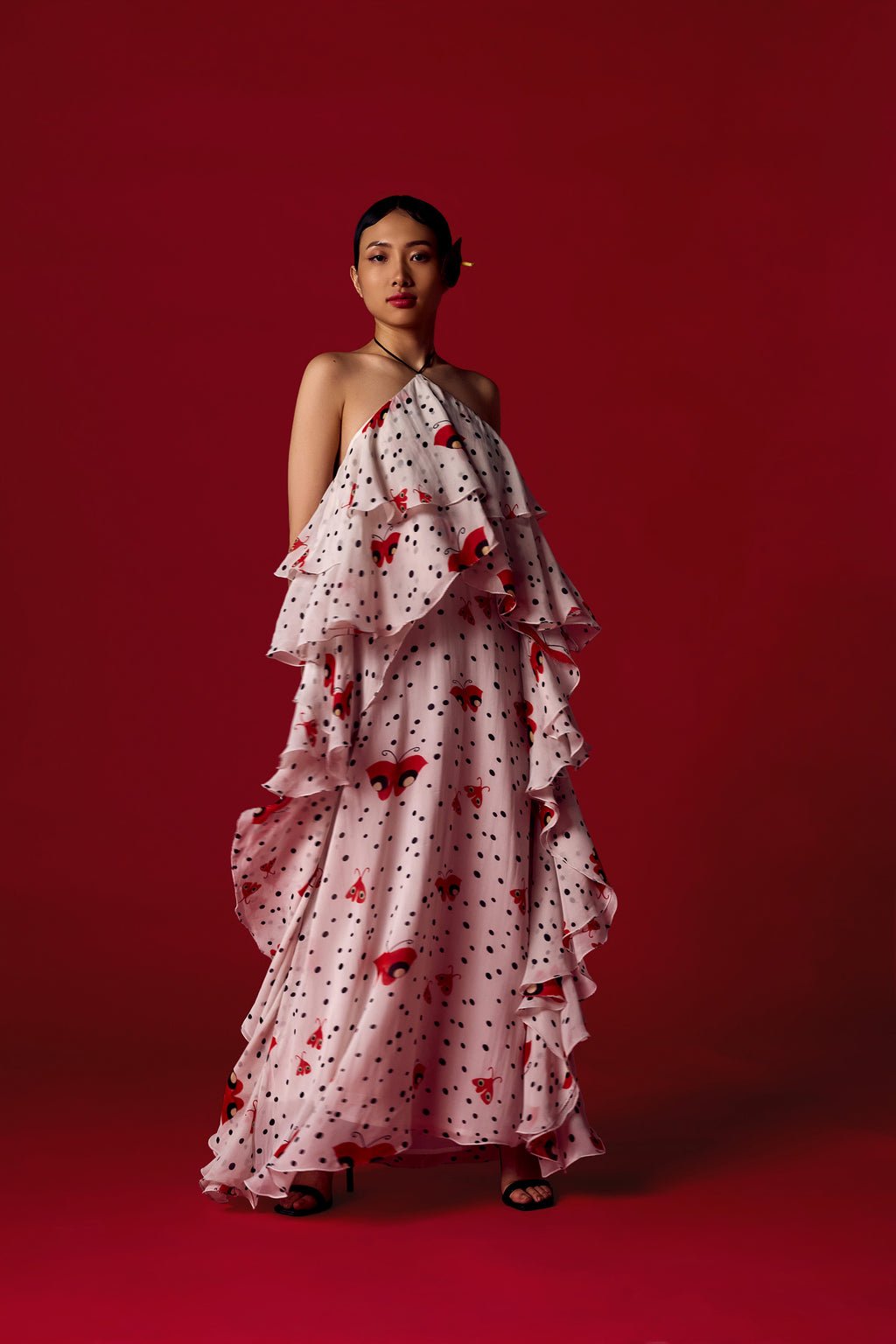 Flutterfly Polka Dot Halter Neck Maxi Dress