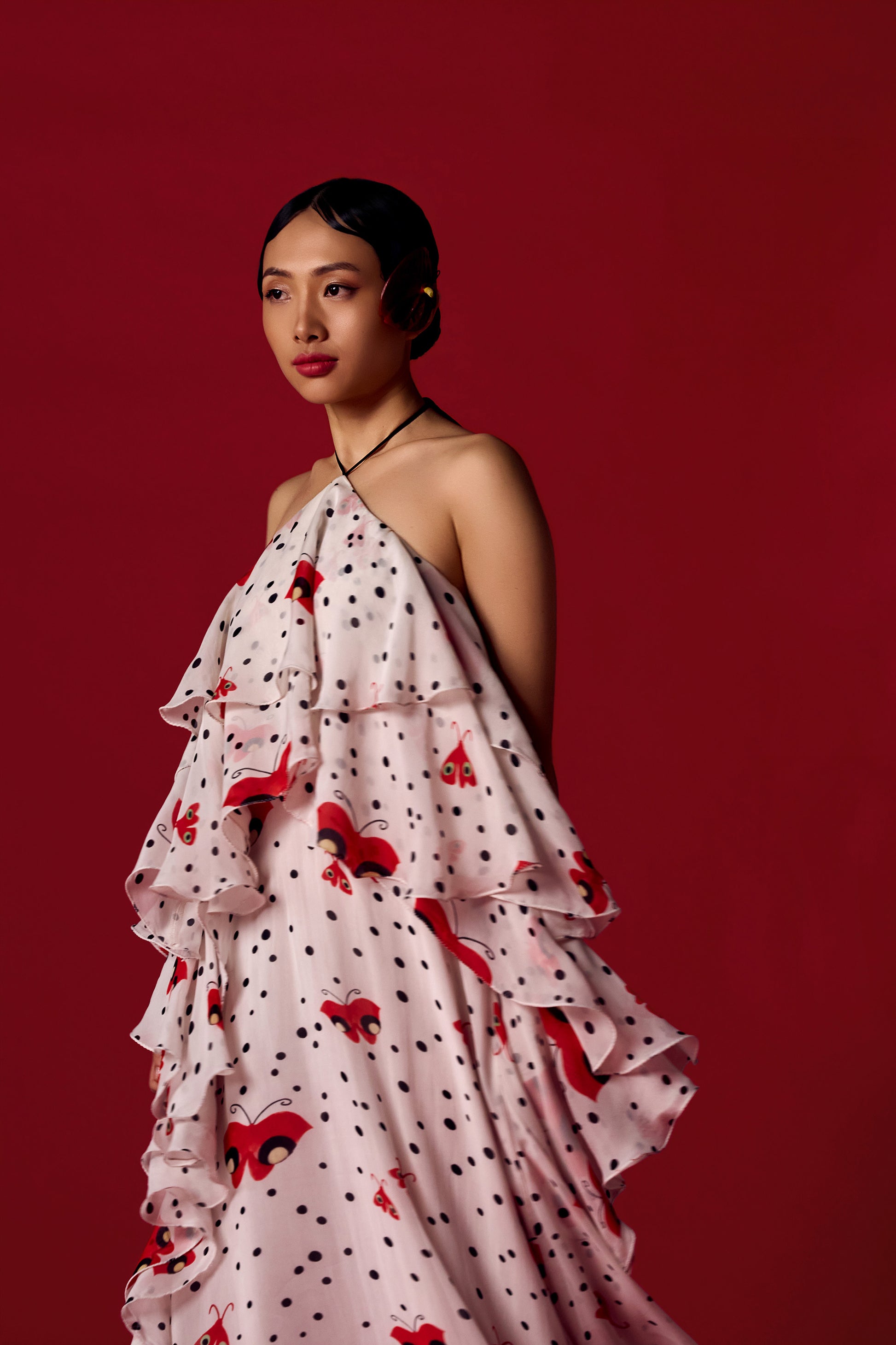 Flutterfly Polka Dot Halter Neck Maxi Dress