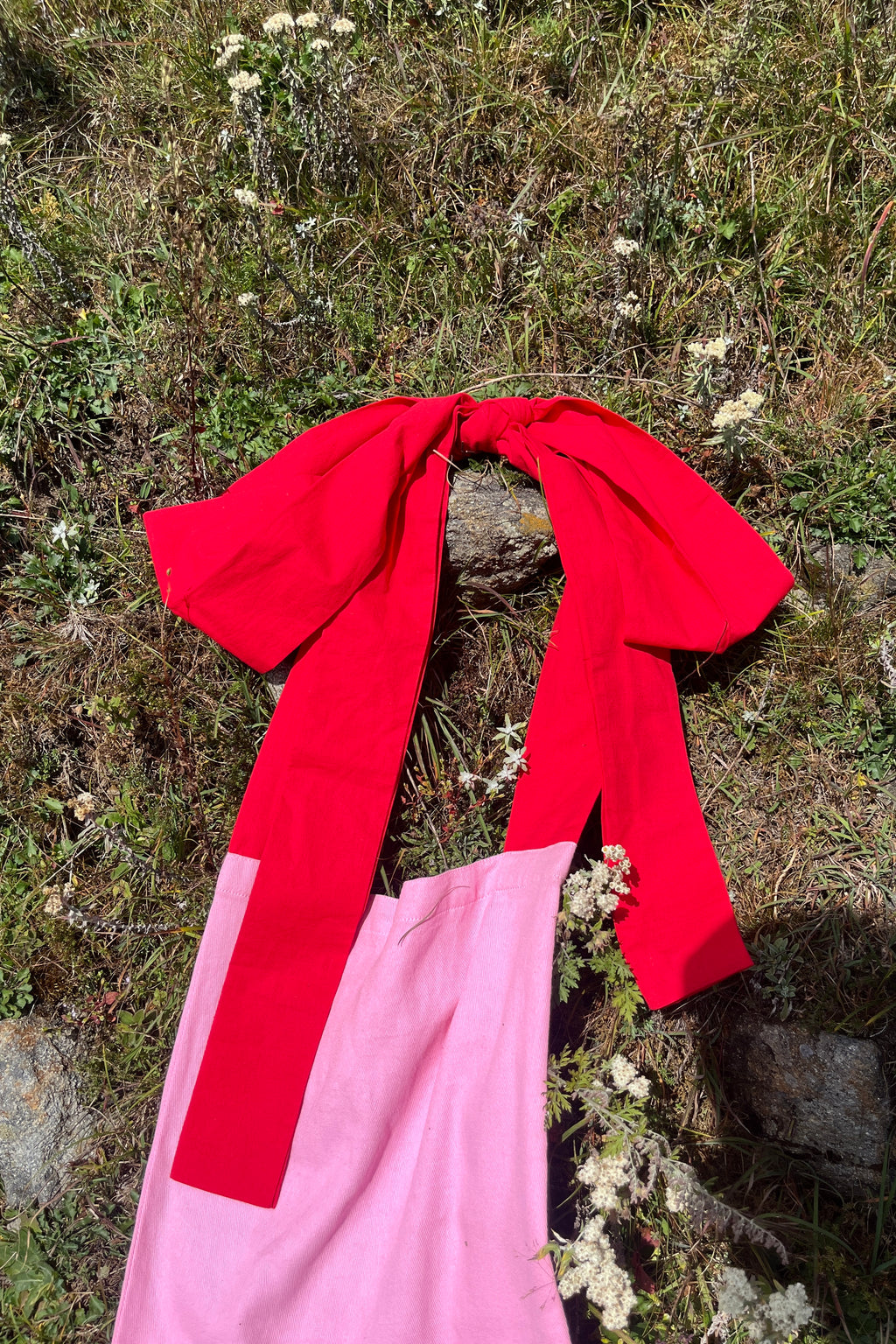 Tote bag with bow, red and pink colour