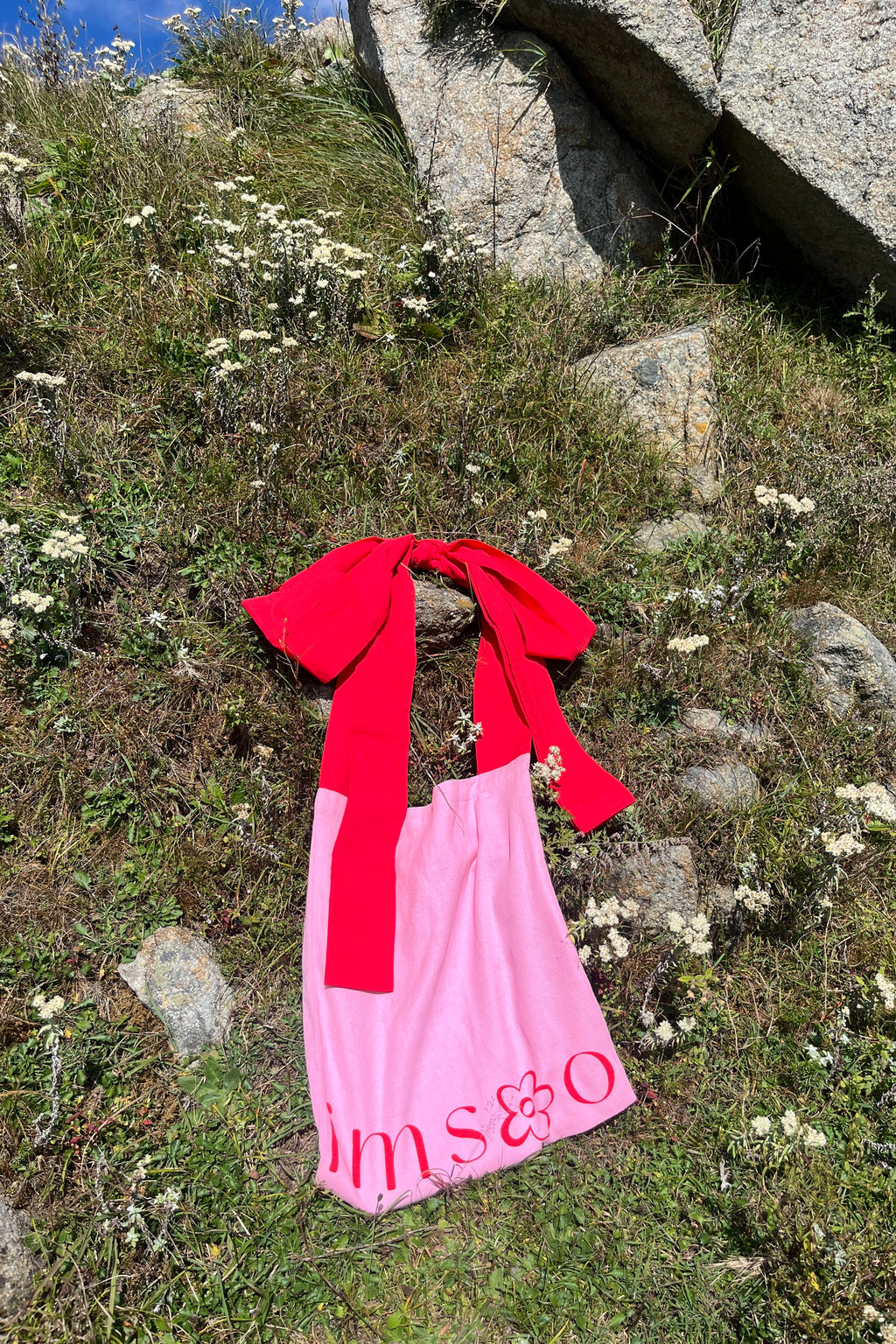 Tote bag with bow, red and pink colour
