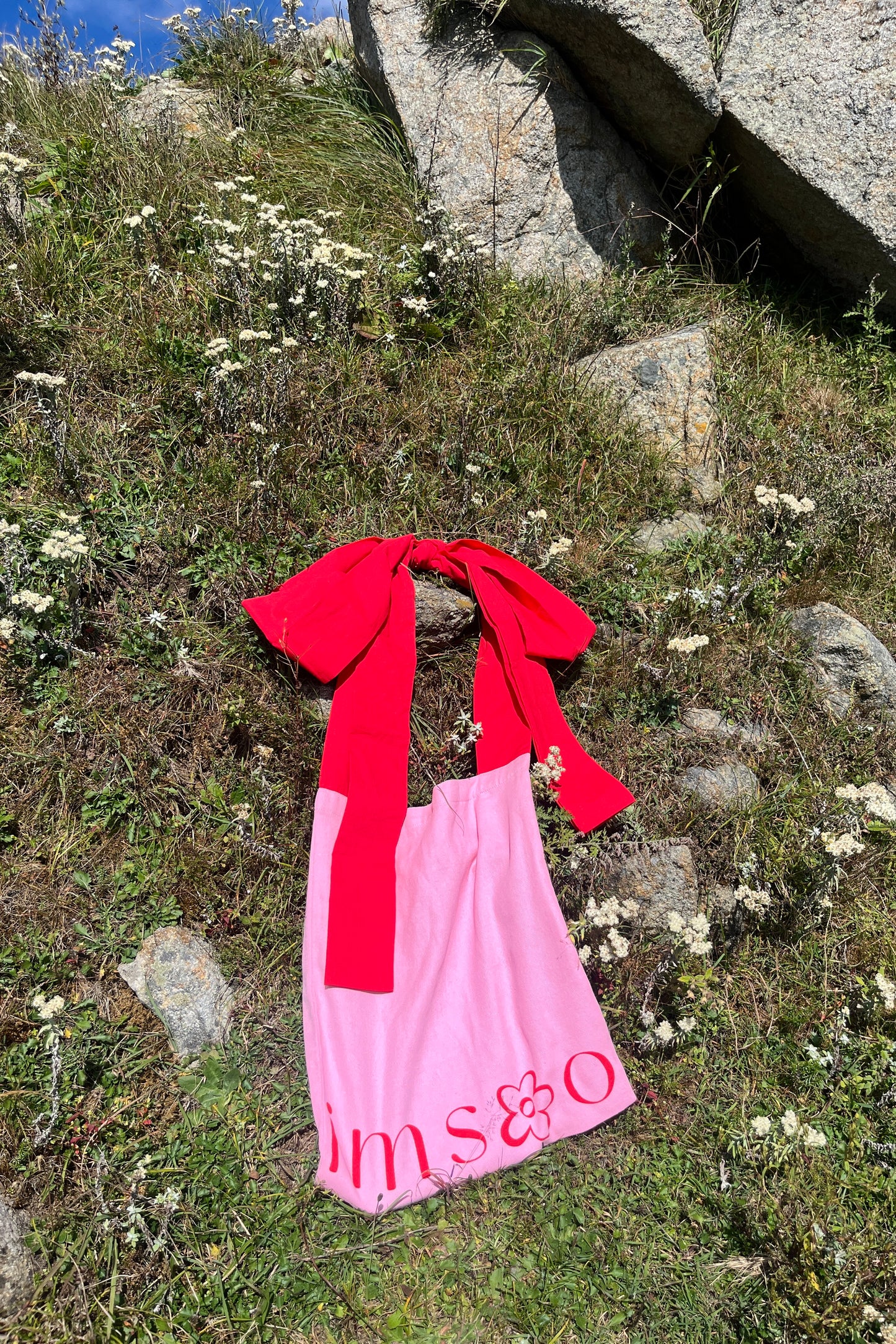 Tote bag with bow, red and pink colour